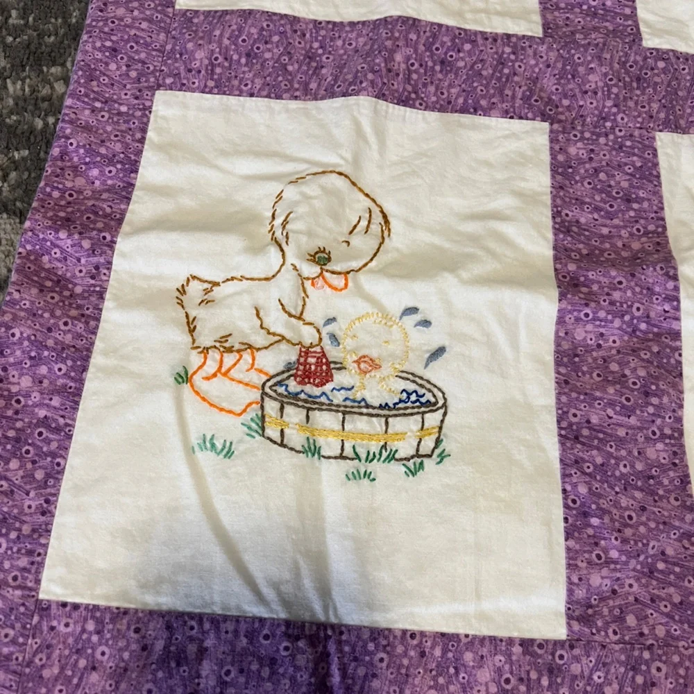 Handmade purple embroidered duck Quilt